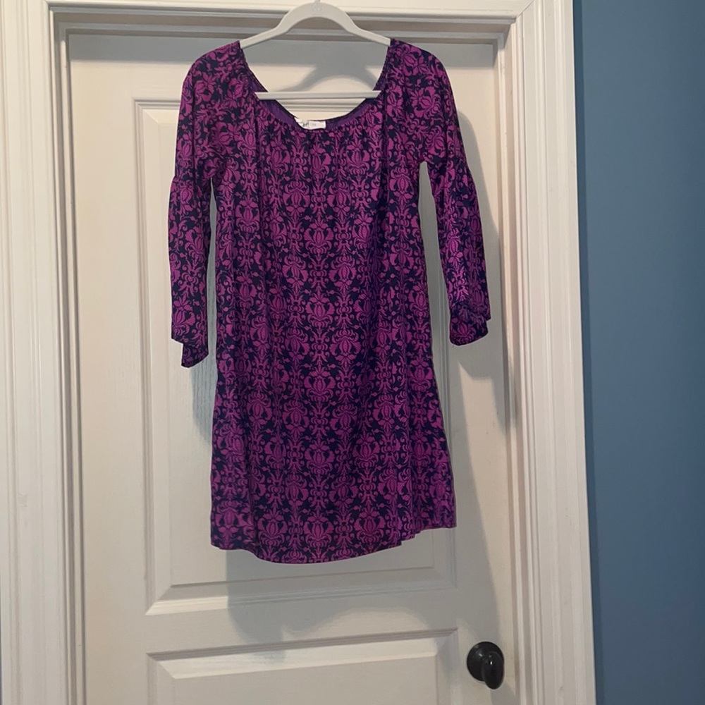 Bell Sleeve Purple and Navy dress